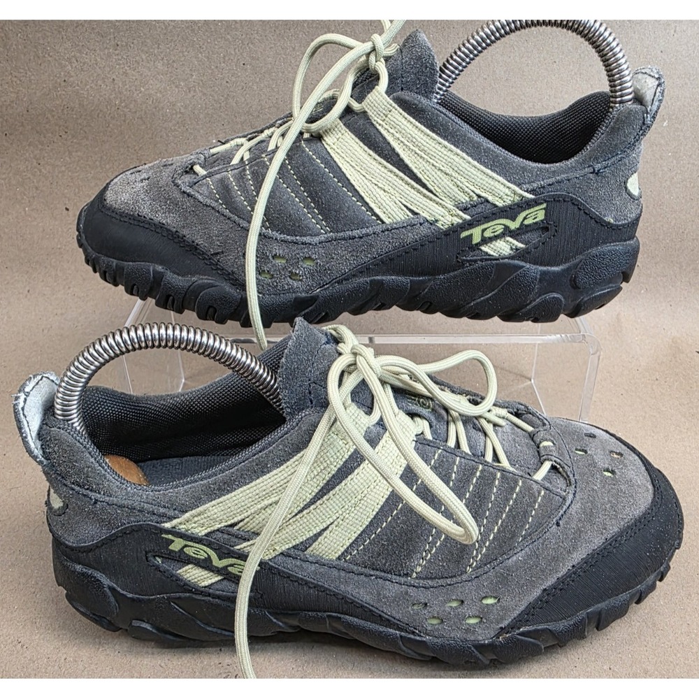 Teva Shoes Women 7 Gray Suede Yellow Cap Toe Trail Hiking Athletic Sneakers 6395